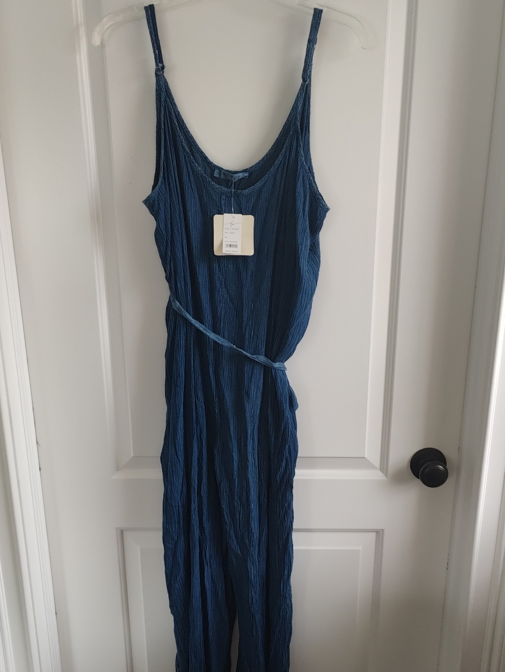 Kiwi + Punch Blue Sleeveless Crinkle Jumpsuit